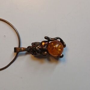 Silver Amber Pendant Cat Necklaces
